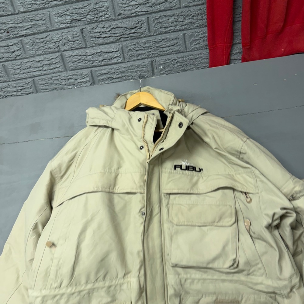 FUBU The Collection Vintage Tan Winter Parka Jacket‎ Faux Fur Hood XXL Mens